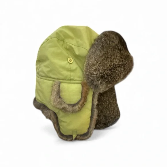 Crown Cap Green and Brown Winter Aviater Style Rabbit Fur Hat - Picture 2 of 12